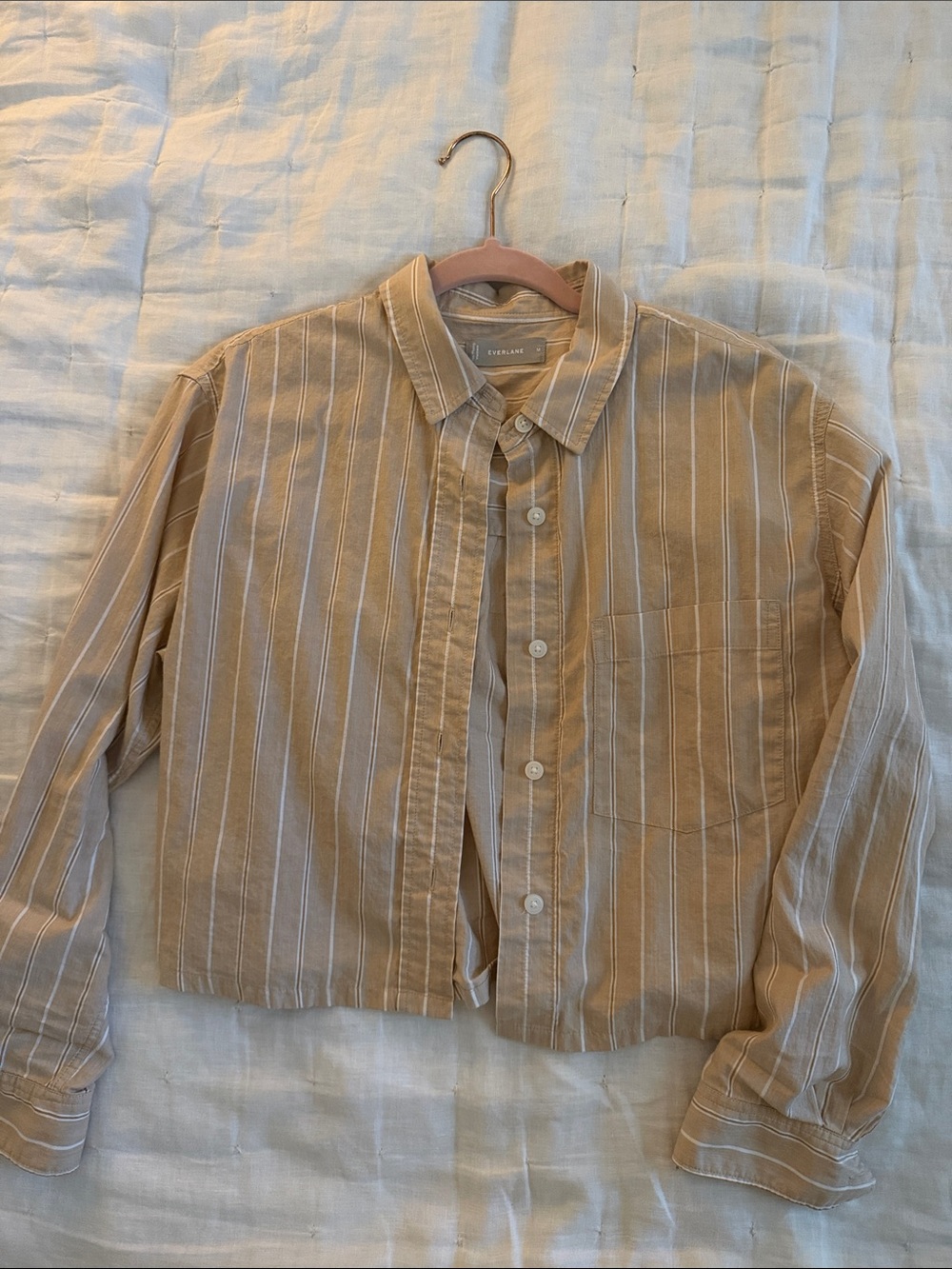Everlane Beige Striped Button-Down Shirt